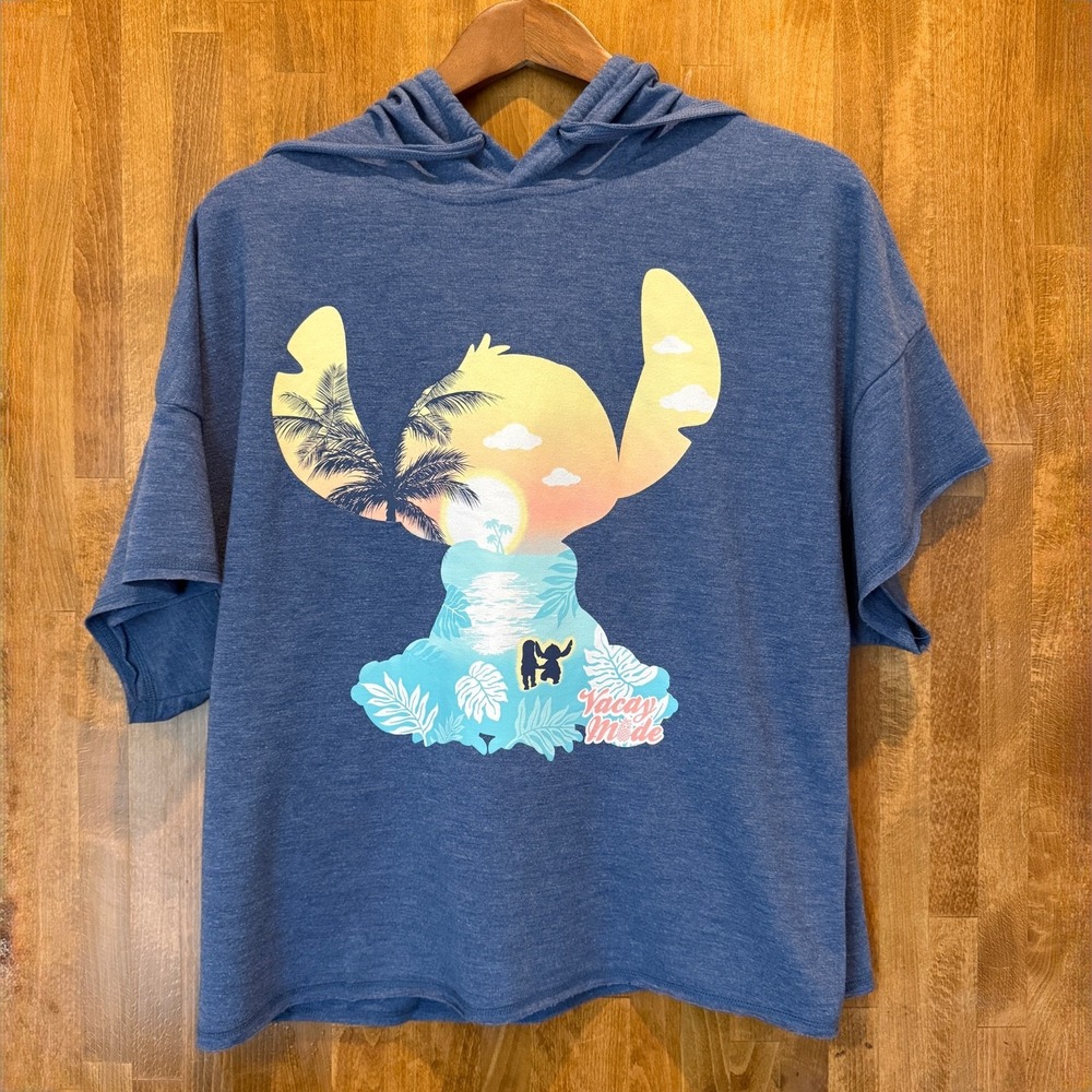 DISNEY STITCH VACAY MODE Short Sleeve Pullover Hoody Blue‎ Size Large